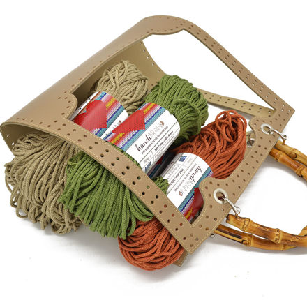 Picture of Kit Frame Angelina with Bamboo Handles, Cigar with 1000gr Eco Heart Cord Yarn, 3 Colors