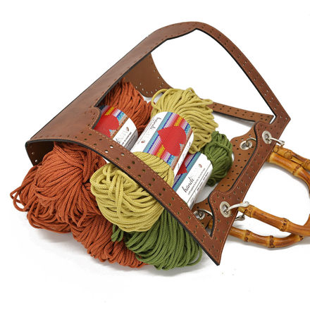 Picture of Kit Frame Angelina with Bamboo Handles, Tabac with 1000gr Eco Hearts Cord Yarn, 3 Colors