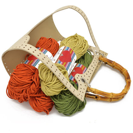 Picture of Kit Frame Angelina with Bamboo Handles, Sugar with 1000gr Eco Heart Cord Yarn, 3 Colors