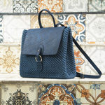 Picture of Kit Backpack Berry, Vintage Blue Eco Leather Accessories with 800gr of Handibrand's Hearts Cord Yarn, Blue