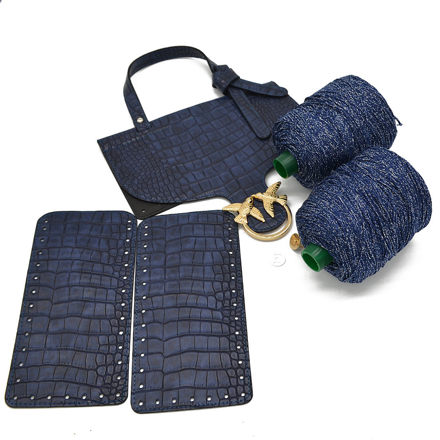 Picture of Kit Birdy Cover with Side Panels, Blue Crocodile with 600gr Silky Prada Cord Yarn, Iridescent Blue