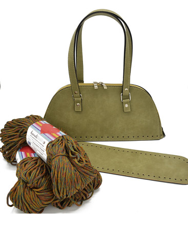 Picture of Kit Bowling Bag, Vintage Nude Khaki, Two Handles, Base & Zipper with 600gr Hearts Cord Yarn, Lively-Tabac-828