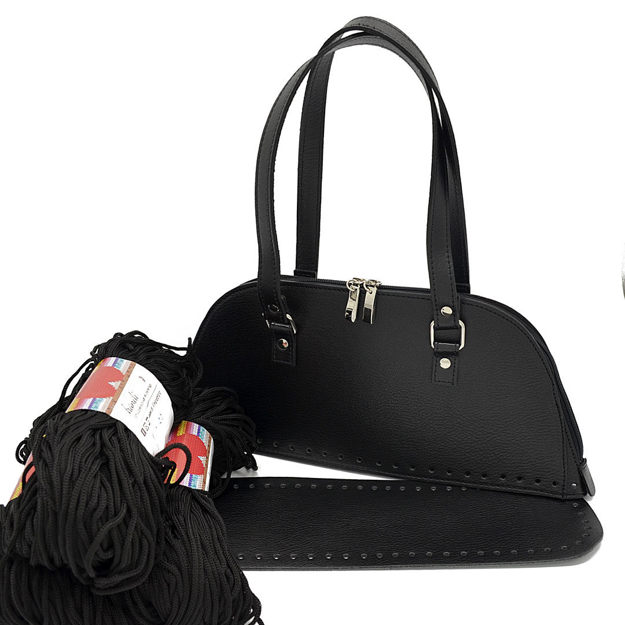 Picture of Kit Bowling Bag, Black, Two Handles, Base & Zipper with 600gr Heart Cord Yarn, Black