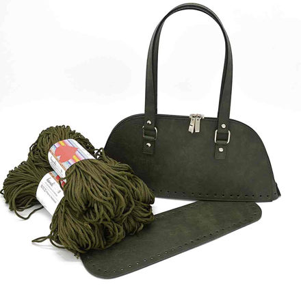 Picture of Kit Bowling Bag, Green, Two Handles, Base & Zipper with 600gr Heart Cord Yarn, Olive Green