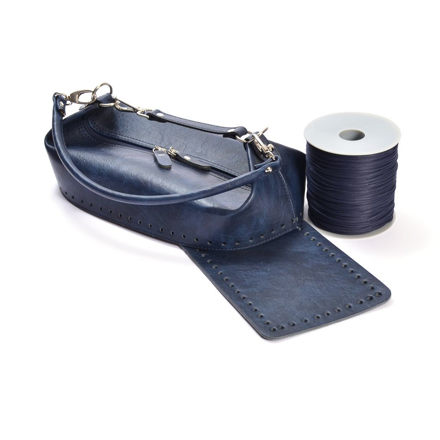 Εικόνα της Κιτ Boxy Bag με Φερμουάρ και Δύο Χεράκια, Vintage Μπλε με Κορδόνι Tripolino Μπλε 300γρ