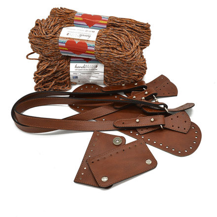 Picture of Kit BONNIE, Handles, Base & Tongue, Tabac with 800gr Hearts Cord Yarn, Tabac Orange