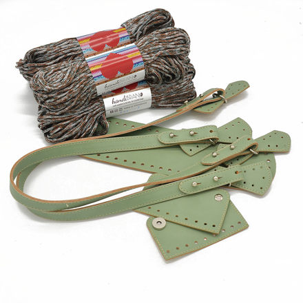 Picture of Kit BONNIE, Handles, Base & Tongue,  Nude Pistacchio with 800gr Hearts Cord Yarn, Textured Bronze
