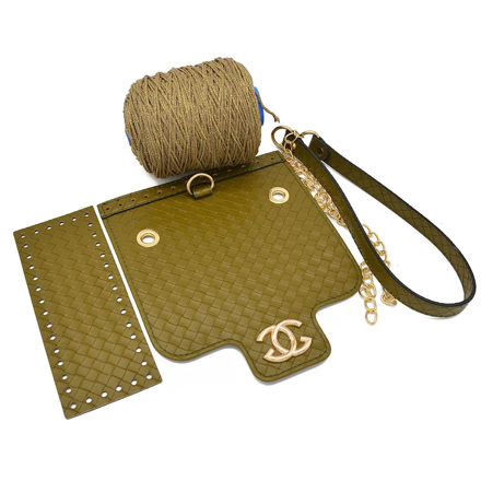 Picture of Kit Chanel Braided Olive Green Bag with 300gr Silky Cord Yarn, Glitter Cigar
