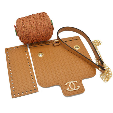 Picture of Kit Chanel Braided Camel Bag with 300gr Silky Cord Yarn, Glitter Tabac
