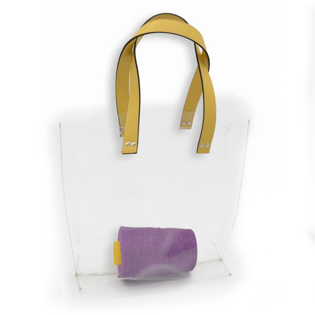 Picture of Kit Clear Bag Base with Handle, Veneta Yellow with 350gr Fibra Cord Yarn, Mauve