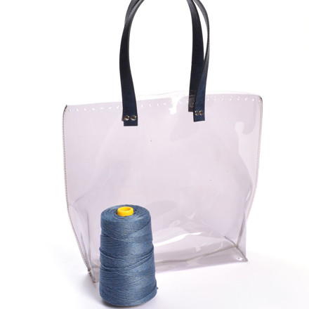 Picture of Kit Clear Bag Base with Handle, 25x40cm, Vintage Blue with 350gr Fibra Cord Yarn  Blue