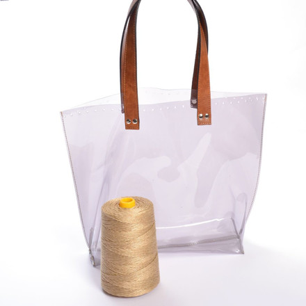 Picture of Kit Clear Bag Base with Handle, 25x40cm, Tabac with 350gr Fibra Cord Yarn in Beige