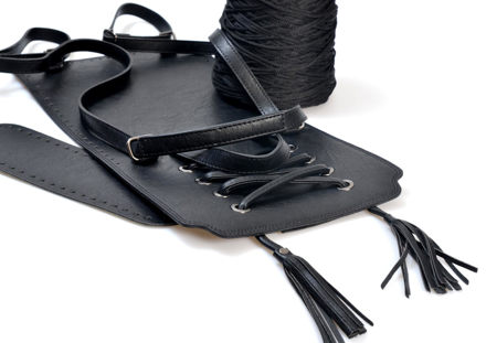 Picture of Kit Backpack Corsette Berry, Vintage Black Eco Leather Accessories and Big Cordino Cord Yarn, Black