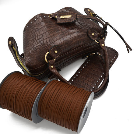 Picture of Kit Mirsini Brown Crocodile with Zipper, Two Handles and 600gr Tripolino Cord Yarn, Brown