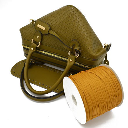 Picture of Kit Mirsini Venetta Braided Olive with Zipper, Two Handles and 500gr Catenella Cord Yarn, Mustard