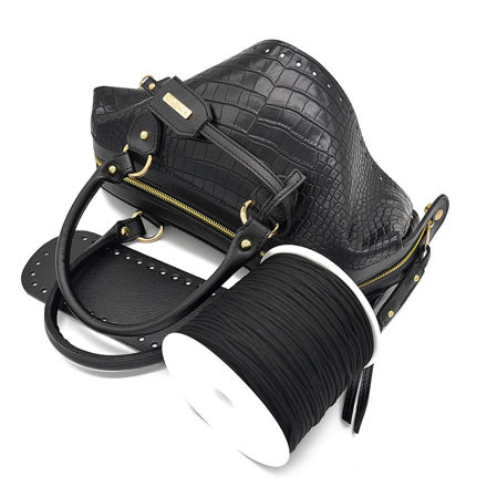 Picture of Kit Mirsini Black Crocodile with Zipper, Two Handles and 500gr Catenella Cord Yarn, Black