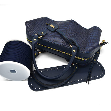 Picture of Kit Mirsini Blue Crocodile with Zipper, Two Handles and 500gr Catenella Cord Yarn, Blue