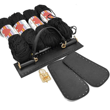 Picture of Kit Dolce Medium, Black with Eco Leather Side Panels & 800gr Hearts Cord Yarn, Black