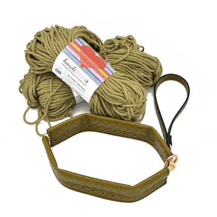 Picture of Kit FLEX Purse, 25cm with Wrist Handle, Braided Olive with 400gr Eco Rayon Cord Yarn, Nude Pistacchio (011)