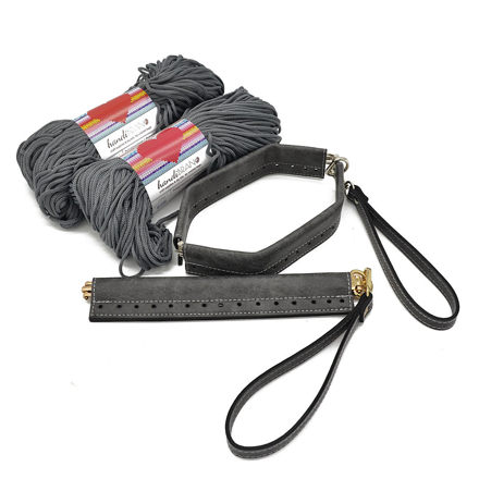 Picture of Kit FLEX Purse, 25cm with Wrist Handle Vintage Gray & 400gr Heart Cord Yarn, Gray