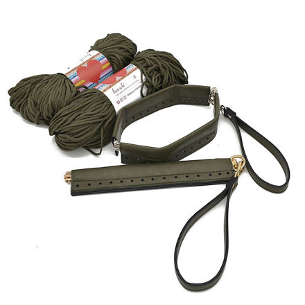 Picture of Kit FLEX Purse, 25cm with Wrist Handle Olive Green & 400gr Hearts Cord Yarn, Khaki