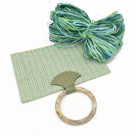 Picture of Kit Straw Fold, Tiffany with Round Resin Handle and 100gr Raffia Cord Yarn, Tiffany