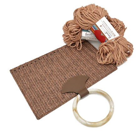 Picture of Kit Straw Fold Lady, Brown with Resin Handle and 400gr Hearts Rayon Cord Yarn, Muted Pink (Code:004)
