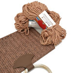 Picture of Kit Straw Fold Lady, Brown with Resin Handle and 400gr Hearts Rayon Cord Yarn, Muted Pink (Code:004)