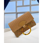 Picture of Kit Straw Fold Lady, Tabac Camel with Resin Handle and 400gr Hearts Rayon Cord Yarn, Beige Gold (010)