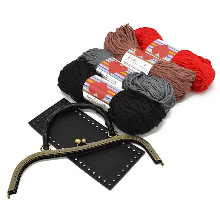 Picture of Kit Vintage Frame with Black Bamboo Handle 27cm, Eco Leather Base with 600gr Hearts Cord Yarn. Choose Your Cord Yarn Color!