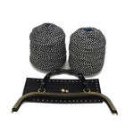 Picture of Kit Vintage Frame with Black Bamboo Handle 27cm, Eco Leather Base with 600gr Winter Yarn, Black-White
