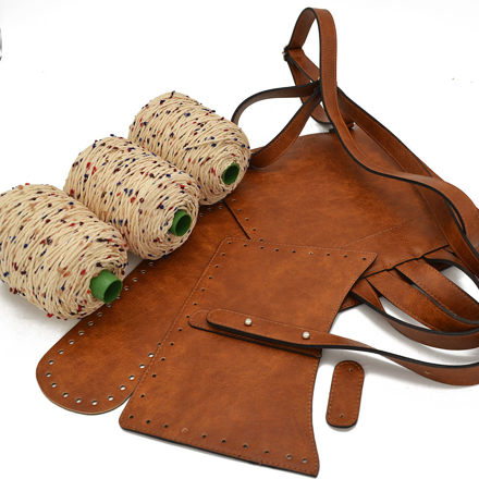 Picture of Kit Ginger Backpack with Eco-Leather Pocket and Tongue, Vintage Tabac with 900gr Pom Pom Cord Yarn, Ecru