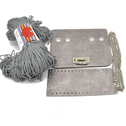 Picture of Kit Glamour Cover 25cm Vintage Silver with Metal Accessories and 400gr Hearts Cord Yarn, Gray
