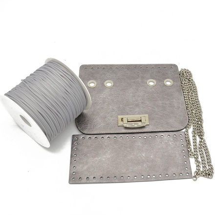 Picture of Kit Glamour Cover 25cm Vintage Silver with Metal Accessories and 500gr Catenella Cord Yarn, Gray