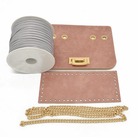 Picture of Kit Glamour Cover 25cm Vintage Pink with Metal Accessories and 500gr Catenella Cord Yarn, Gray