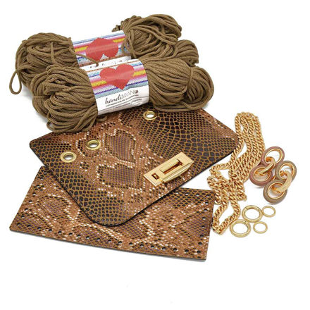 Picture of Kit Glamour Cover 25cm Beige Snake with Metal Accessories and 400gr Hearts Cord Yarn, Beige Cigar