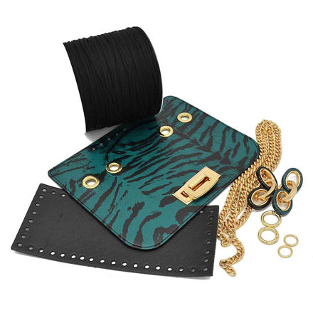 Picture of Kit Glamour Cover 25cm Green-Black Zebra with Eco Leather Accessories and 500gr Catenella Cord Yarn, Black