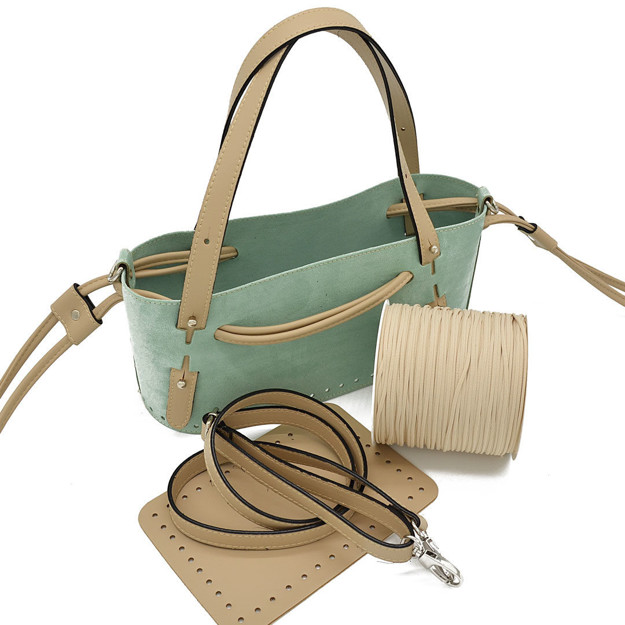 Picture of Kit Suede GLORIA Bag with Two Handles and Two Draw Cords with Stopper, Suede Tiffany with 500gr Catenella Cord Yarn, Ecru