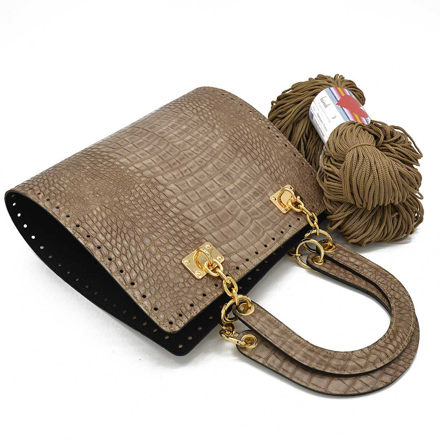 Picture of Kit JACKY Base, Cigar Crocodile with Diory Handles & 400gr Hearts Cord Yarn, Beige Cigar