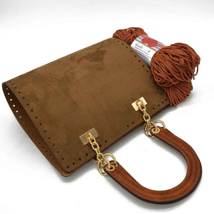 Picture of Kit JACKY Base, Suede Tabac with Diory Handles & 400gr Hearts Cord Yarn, Tabac
