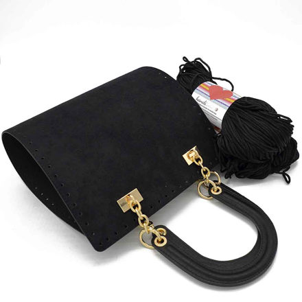 Picture of Kit JACKY Base, Black Suede with Diory Handles & 400gr Hearts Cord Yarn, Black