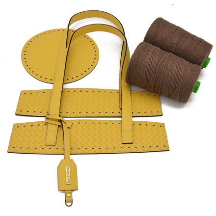 Picture of Kit Beach Bag with Round Base, Braided Yellow with 700gr Fibra Cord Yarn, Brown
