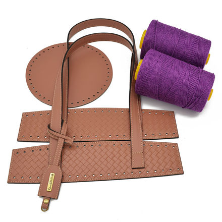 Picture of Kit Beach Bag with Round Base, Braided Ripe Apple with 700gr Fibra Cord Yarn, Mauve