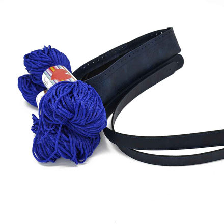 Picture of Kit Julia ,Eco Leather Basket Base and 80cm Wide Handles, Blue with 400gr Hearts Cord Yarn, Royal Blue