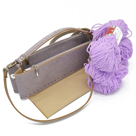 Picture of Kit Junie Frame with Wrist Handle, Two Cases with Zipper 35cm, Lilac-Gray with 600gr Hearts Cord Yarn, Lilac