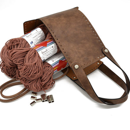 Picture of Kit McQueen Style, Wood Brown with Handles and Special Base and 800gr Hearts Cord Yarn, Ripe Apple