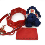 Picture of Kit SUGAR Pouch Bag, Vintage Red with 600gr Hearts Cord Yarn, Blue