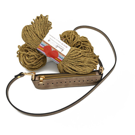 Picture of Kit Zipper Full 20 cm, Vintage Light Bronze with 400gr Metallic Cord Yarn, Beige Gold