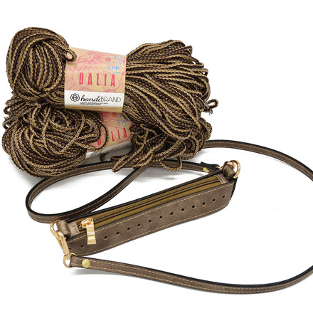 Picture of Kit Zipper Full 20 cm, Vintage Light Bronze with 400gr Dalia Cord Yarn, Beige-Brown (611)