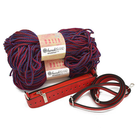 Picture of Kit Zipper Full 20 cm, Vintage Red with 400gr Dalia Cord Yarn, Blue-Red 639